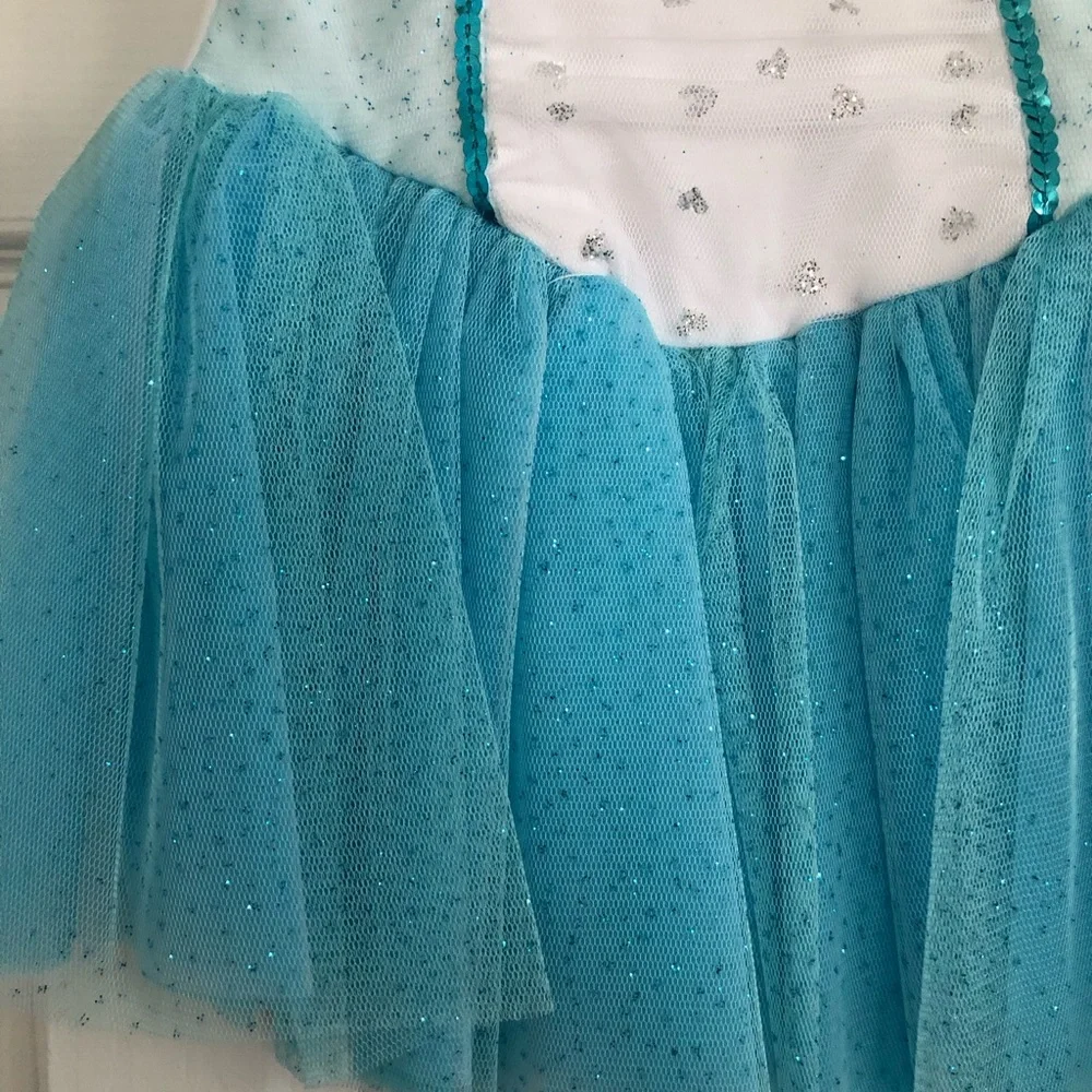 Girls silver heart blue tulle Sequin sparkly‎ dance costume  size small child